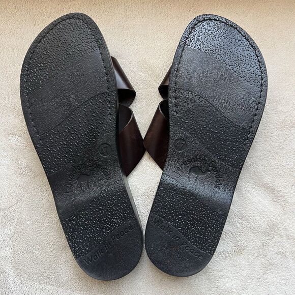 Jerusalem Elan Dark Brown Stiff Leather Slide Sandal Men EU 47 US 13.5-14 - Picture 12 of 14